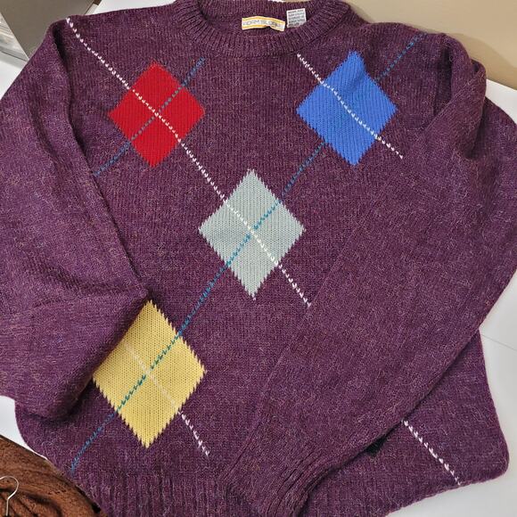 VTG Adam Sloane Argyle Crewneck Sweater Grandpa Purple Acrylic Wool Knit SZ M - Picture 10 of 10